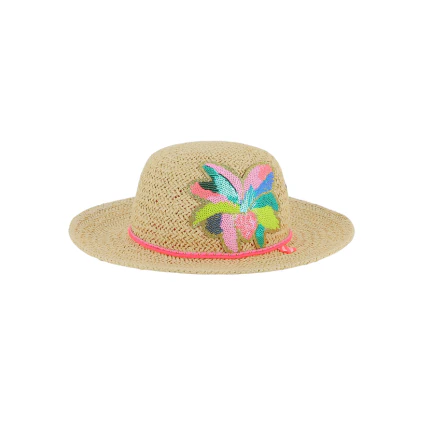 Cappello di paglia Billie Blush beige con applicazione in paillettes