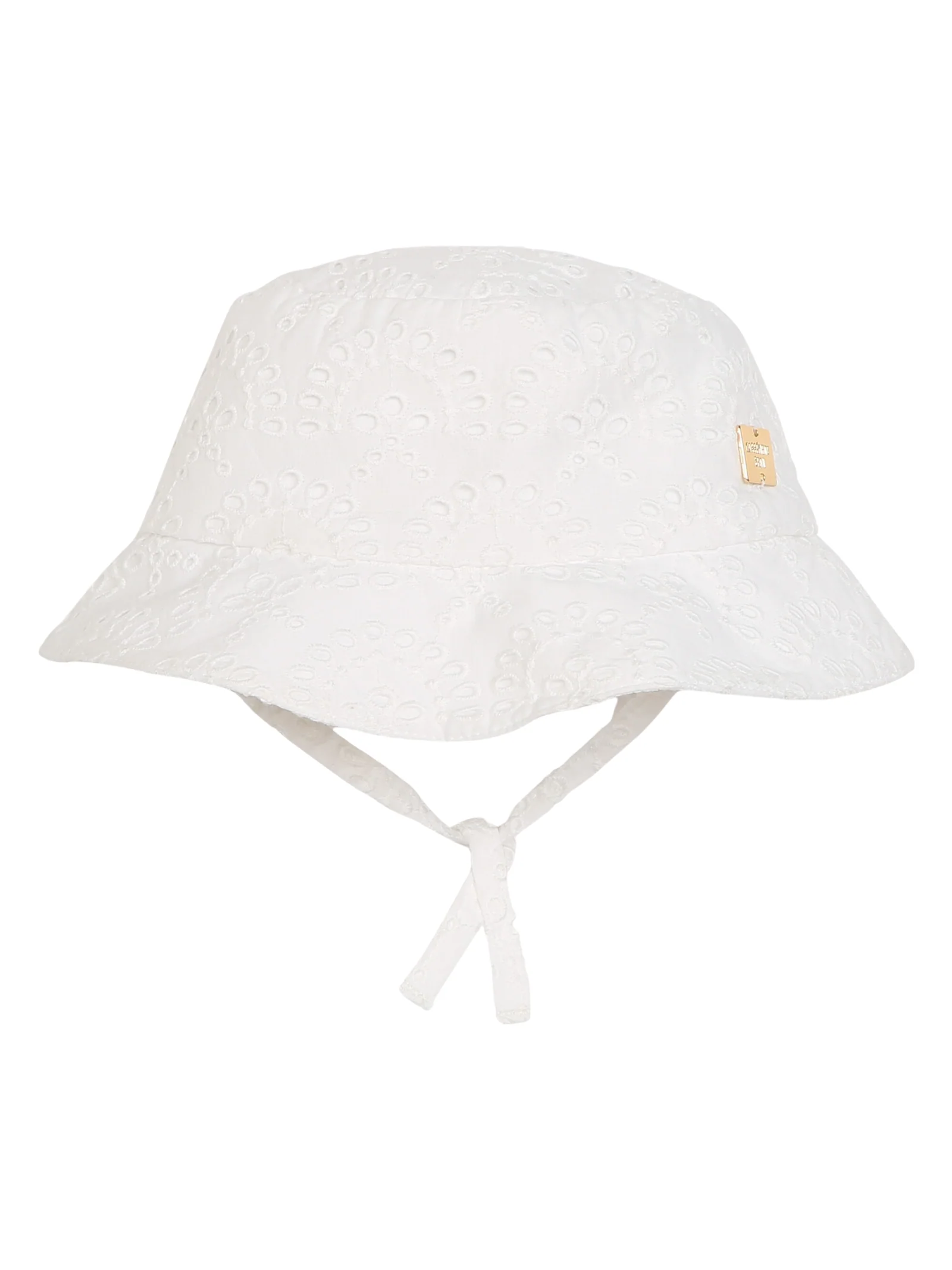 Cappello in pizzo Sangallo bianco con lacci
