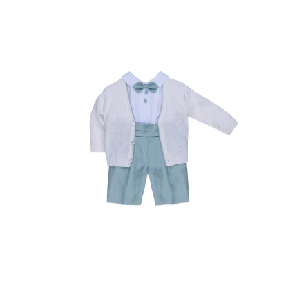 Completo con cardigan Marlù bianco e verde acqua