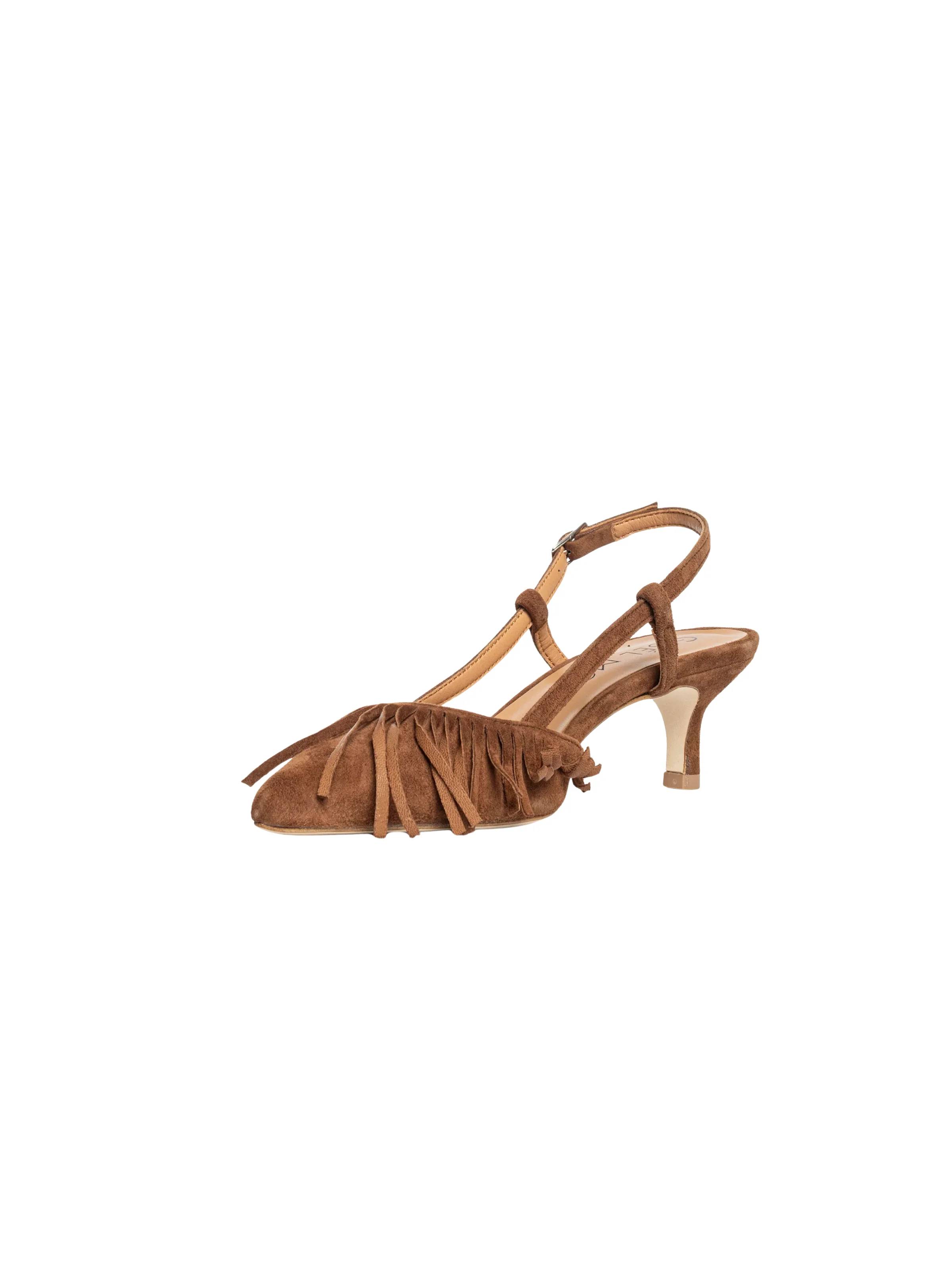 Décolleté Gisel Moirè in suede cuoio con frange - Image 4