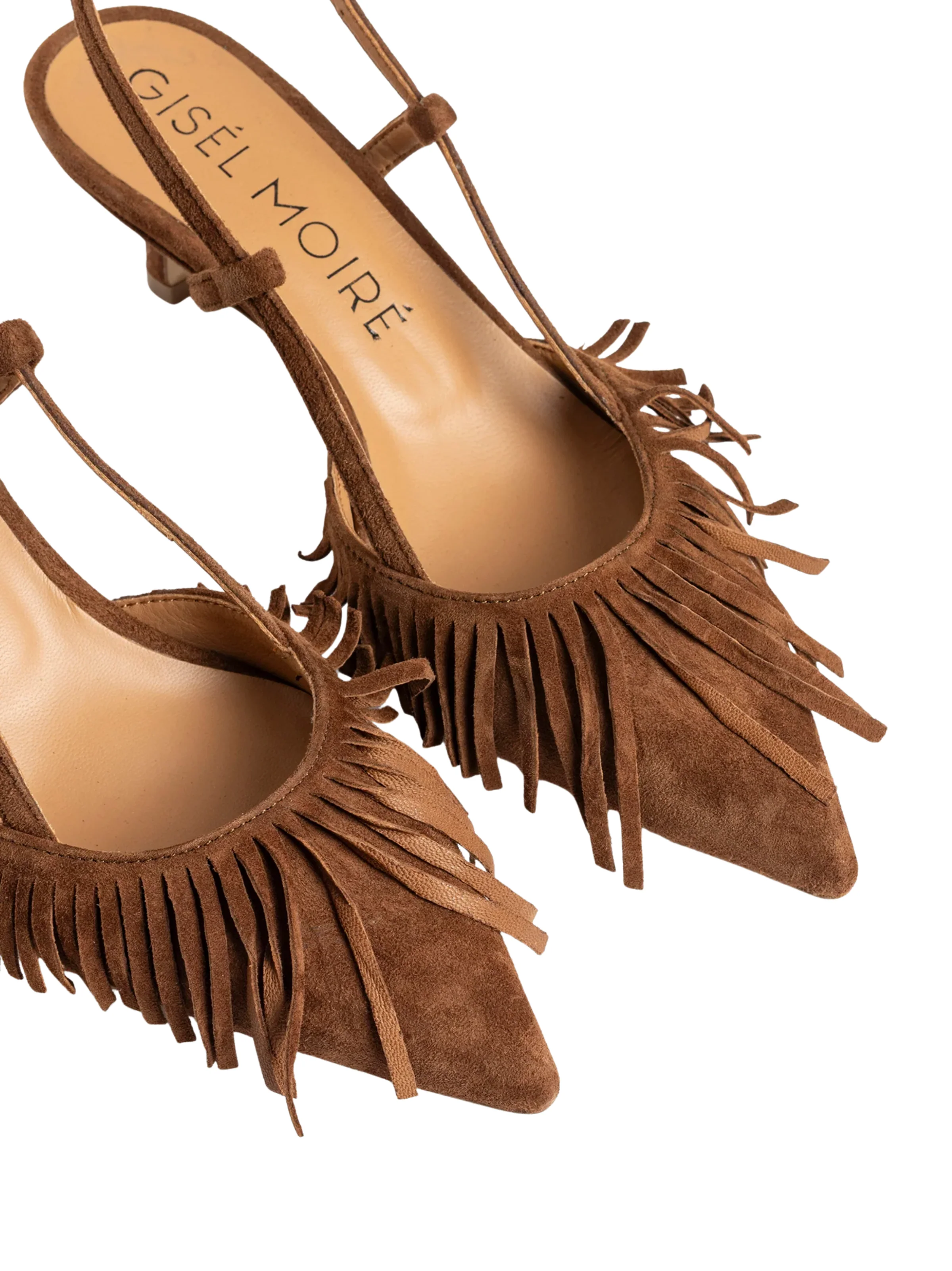 Décolleté Gisel Moirè in suede cuoio con frange - Image 6