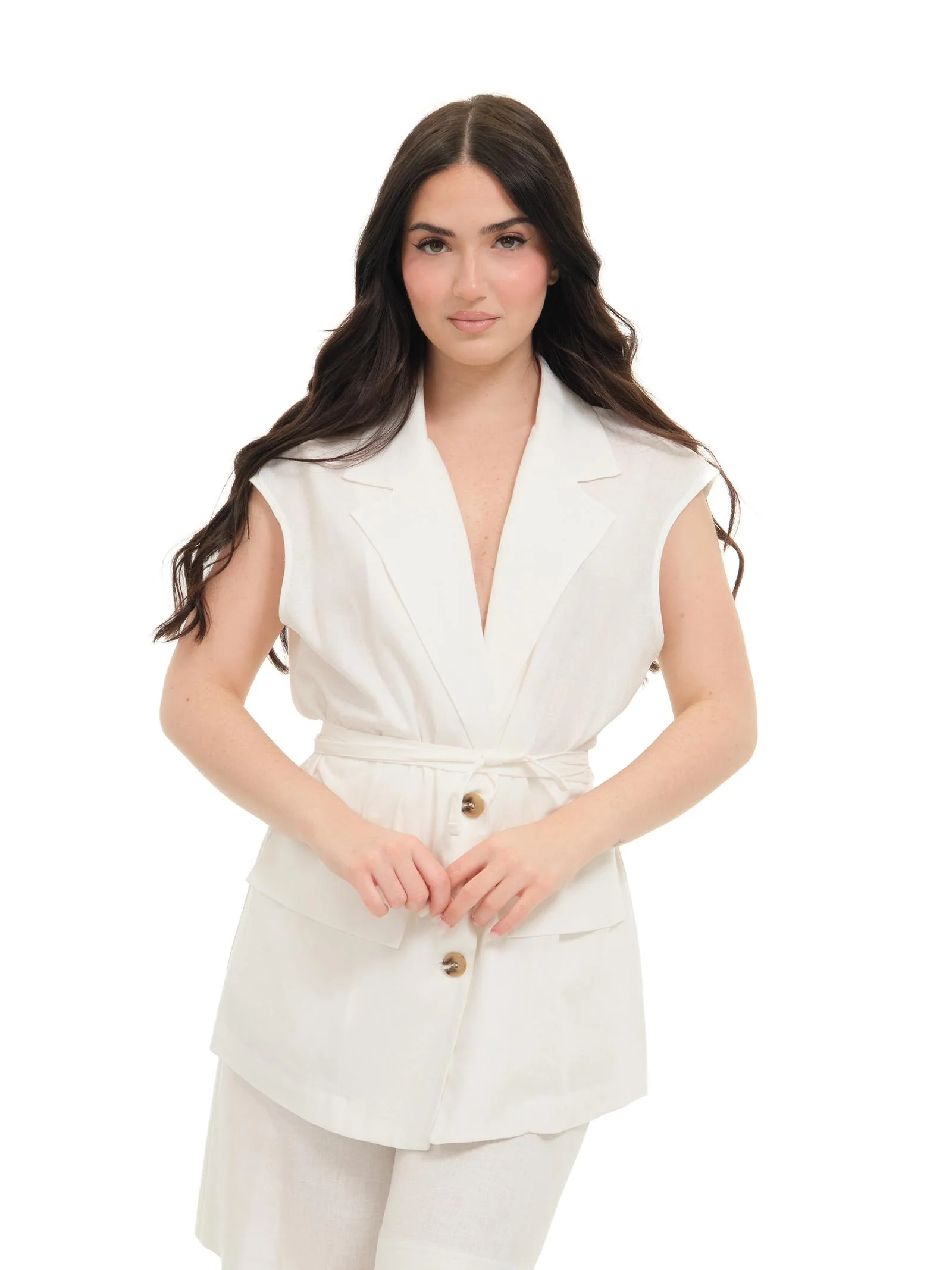 Gilet lungo Armoire in misto lino panna