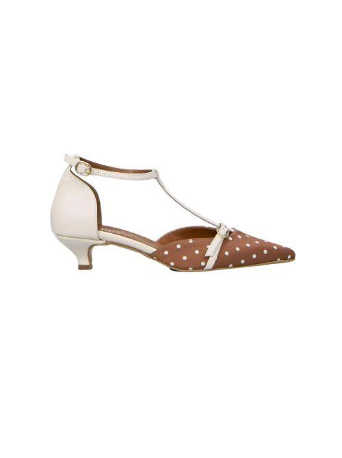 Décolleté T-Strap In Raso Ovyè marrone e burro
