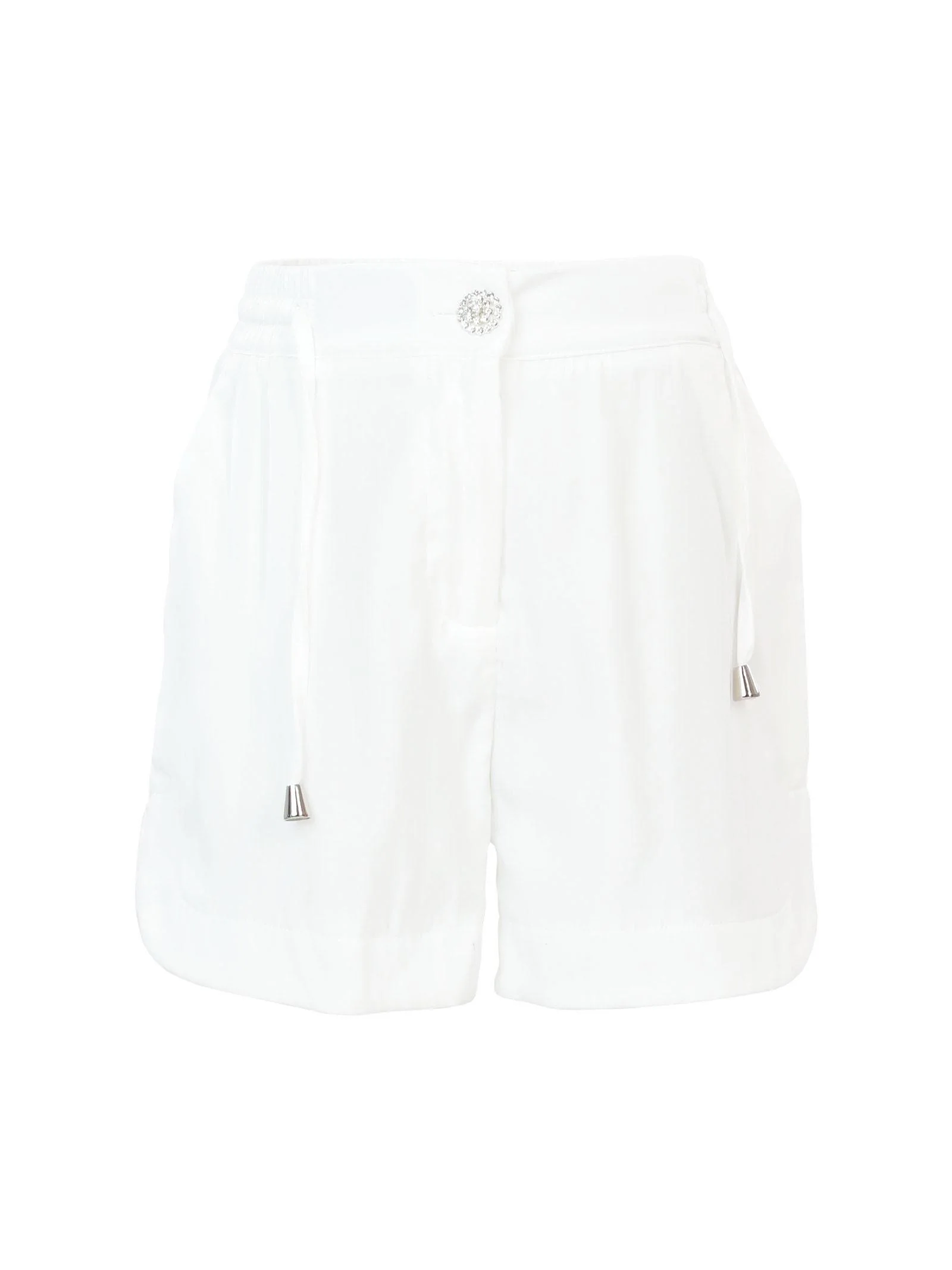 Shorts bianco latte con coulisse e bottone gioiello
