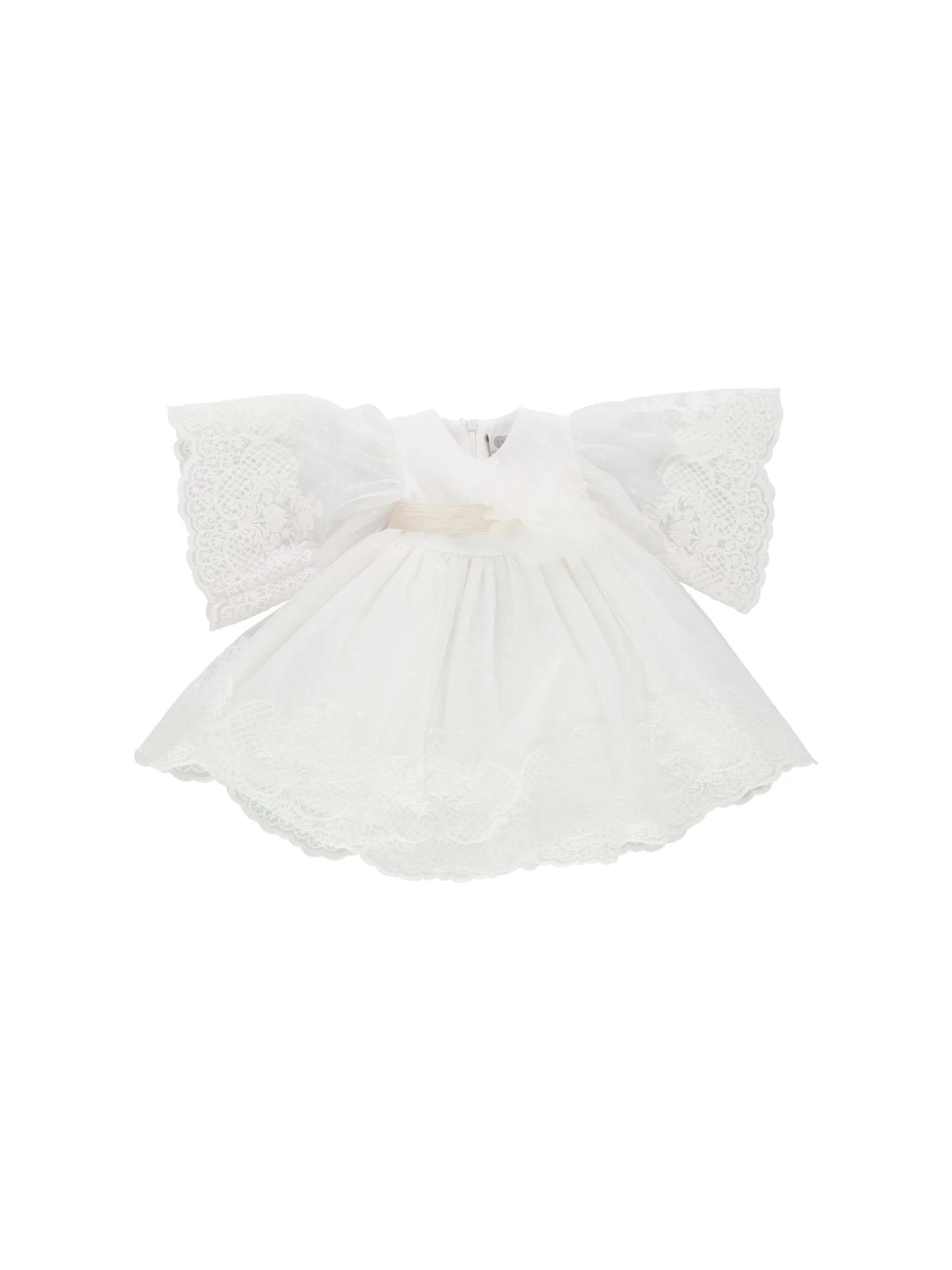 Abito battesimale manica lunga con ricami e tulle