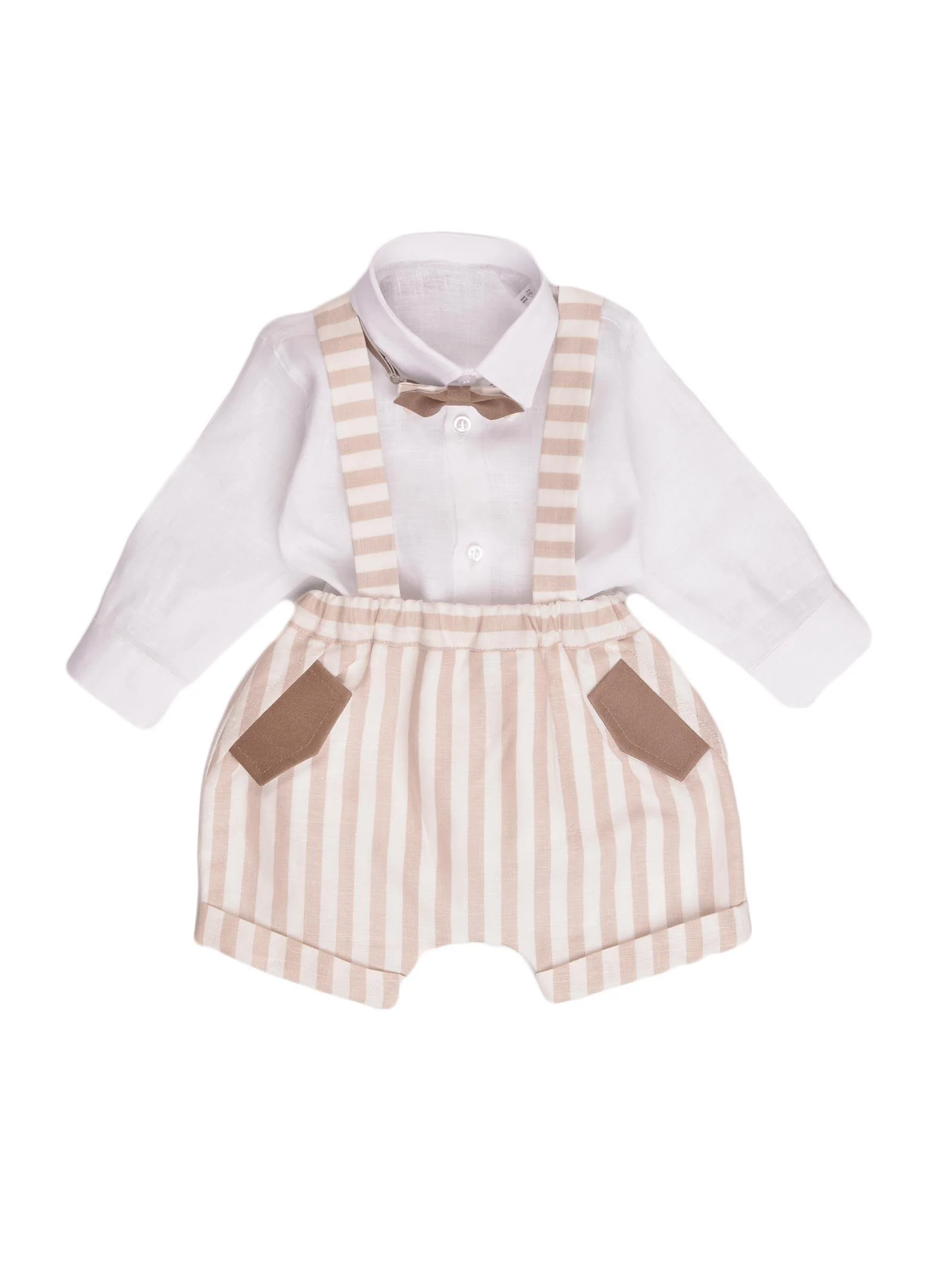 Completo con pagliaccetto a righe beige