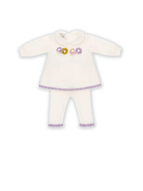 Completo due pezzi  vaniglia con rose multicolor
