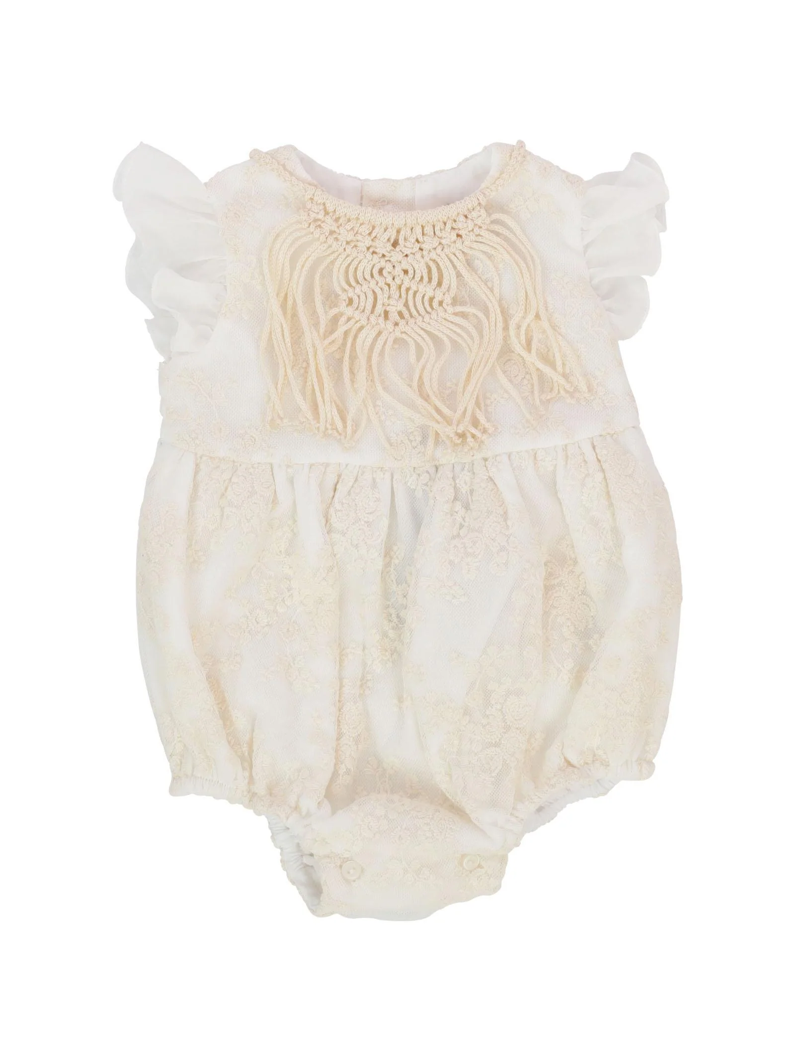 Pagliaccetto ricamato con collana ecrù