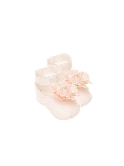 Scarpe da culla Marlù avorio con applicazioni floreali rosa