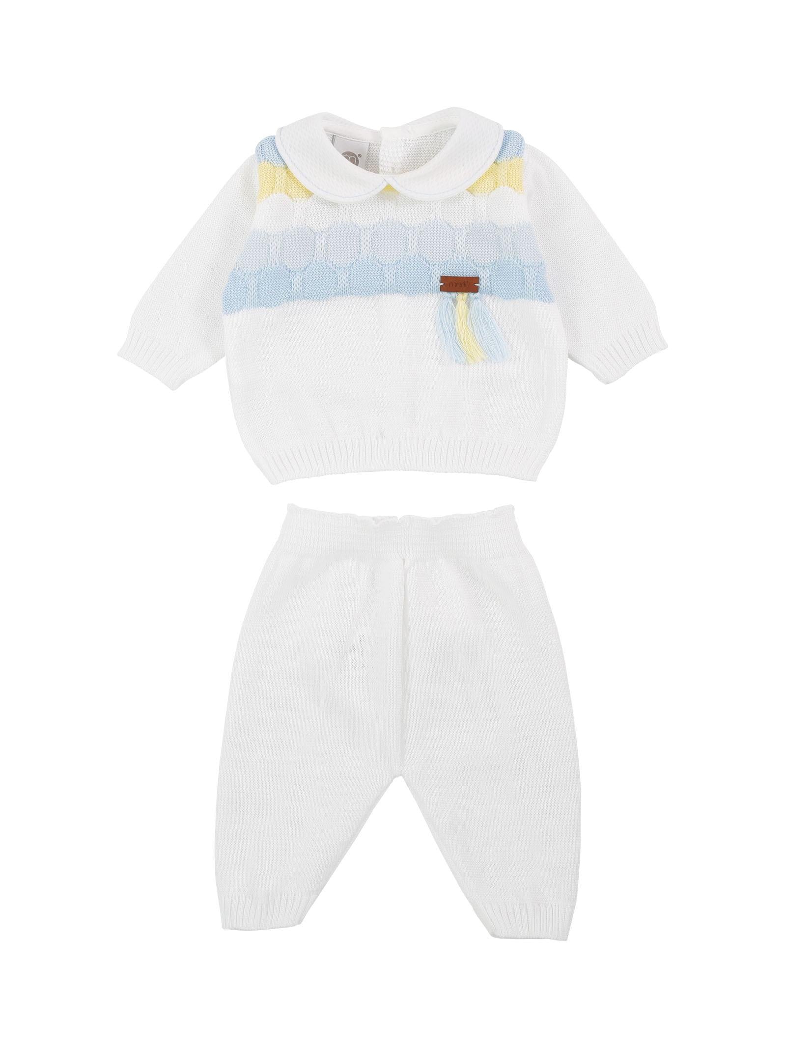 Tutina due pezzi bianco e azzurro a nido d'ape
