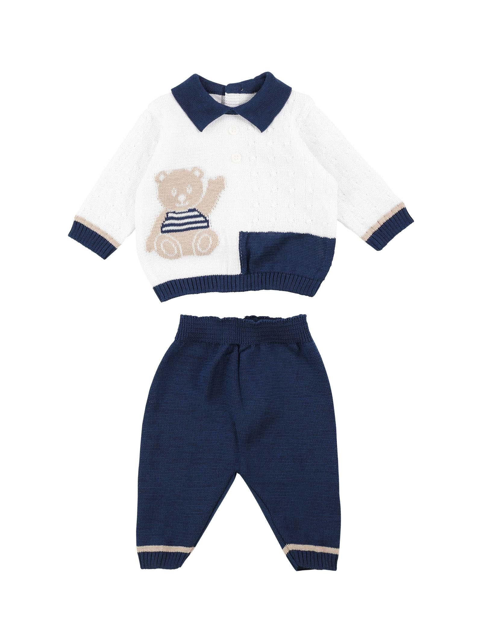 Tutina due pezzi blu e bianca con orsetto