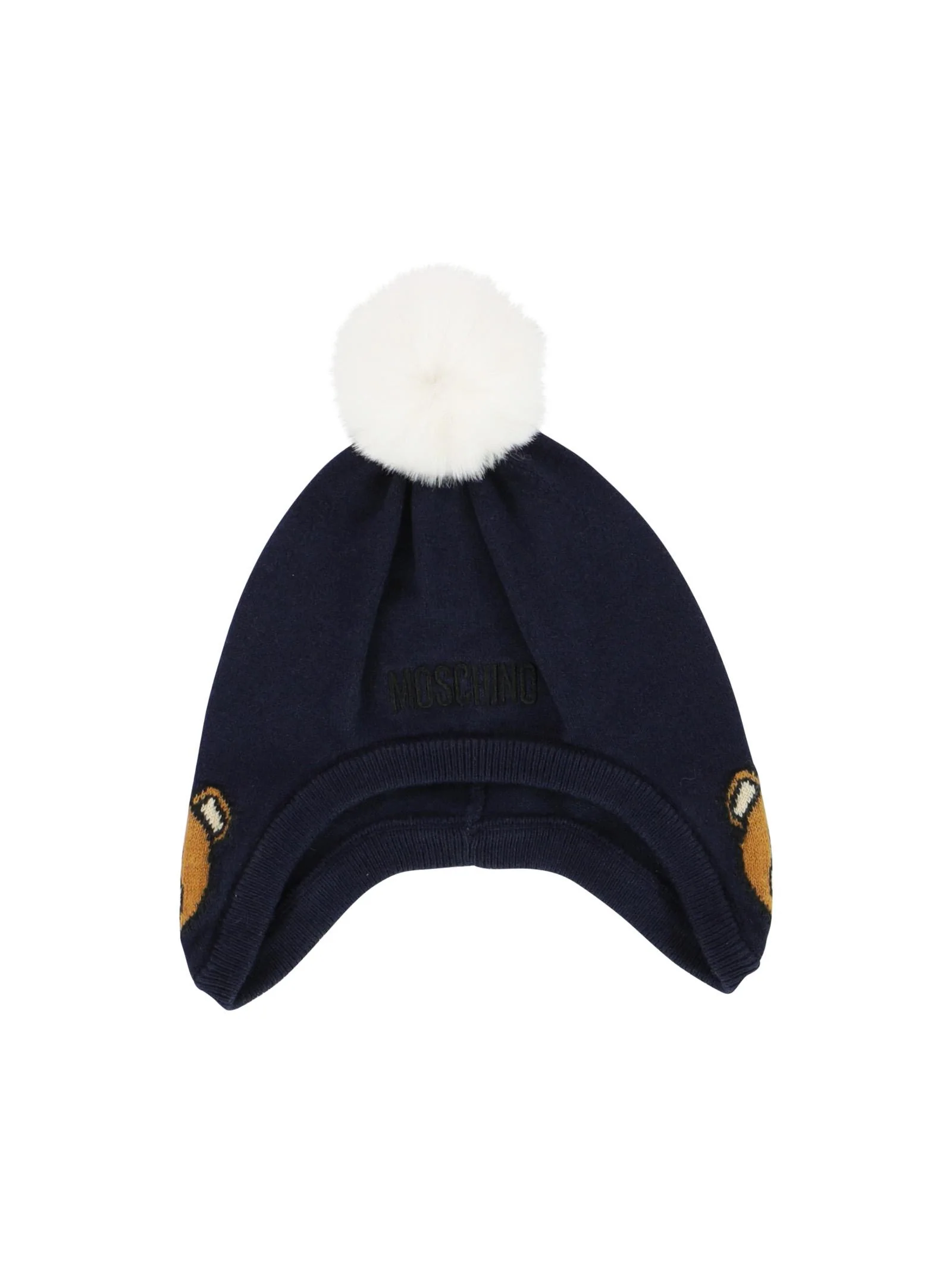 Cappellino Moschino pom pom blu