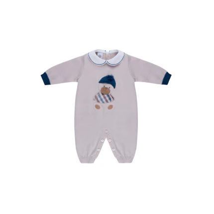 Tutina tricot Marlù beige con orsetto ricamato